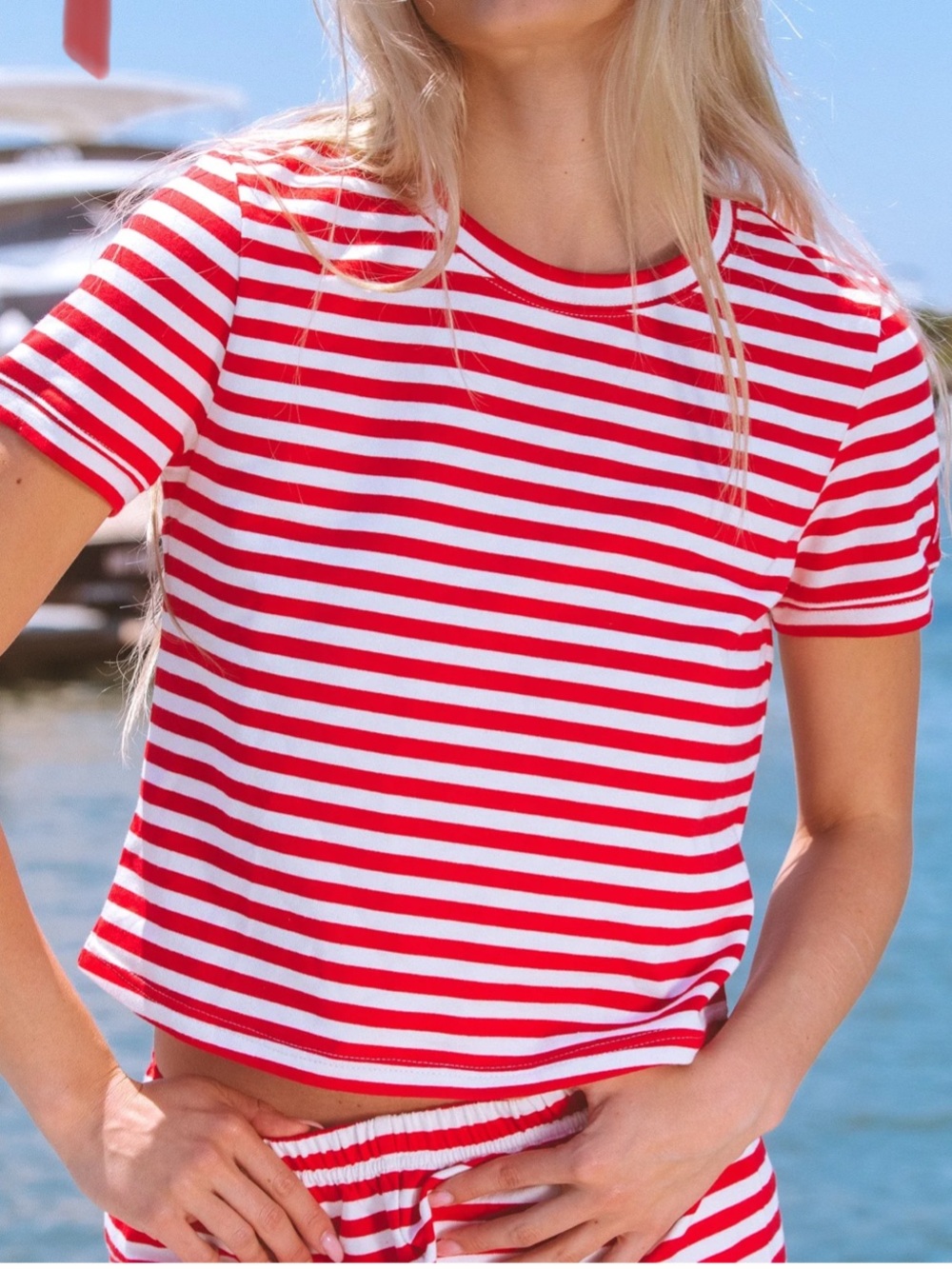Fancy Striped Red & White Short Sleeve Tee and shorts